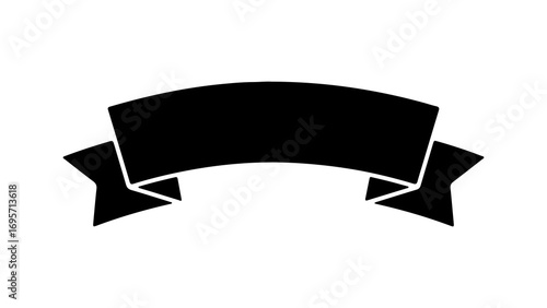 Simple black curved ribbon banner silhouette icon.