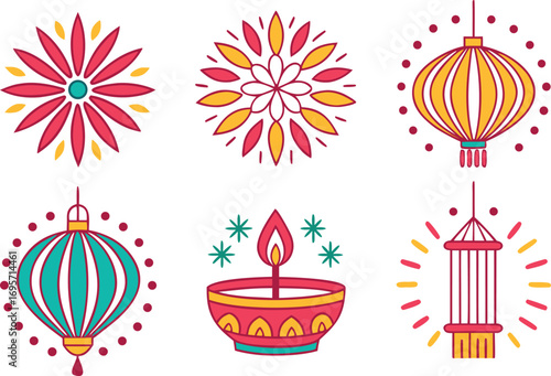 Beautiful Diwali Festival Illustration Artwork. Creative Diwali Celebration Illustration Design. Decorative Diwali Lights and Lanterns Illustration. Elegant Diwali Festival of Lights Illustration Art
