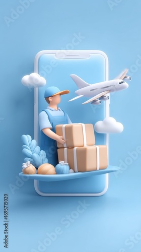 logistic transportation concept with courier, commerce, plane