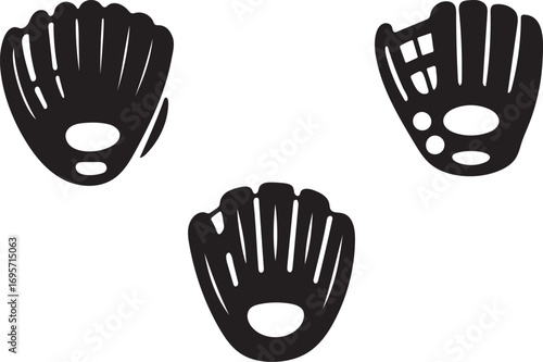 Three baseball gloves arranged in a pattern silhouette