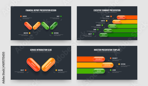 Financial Overview 4 5 2 3 Step Infographic Frame Template Collection. Business Introduction Four Five Two Three Element Diagram Slide Layout Vector Illustration Set.