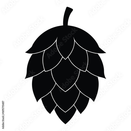 Simple black silhouette of a hop cone botanical element for brewing and beer crafting