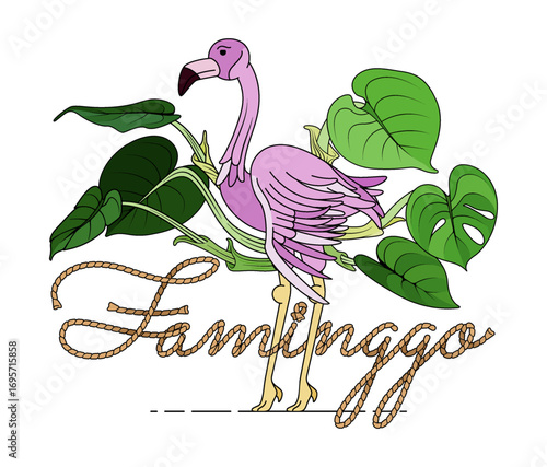 faminggo amidst vines of taro leaves and writing with string. Designed for t-shirts and apparel