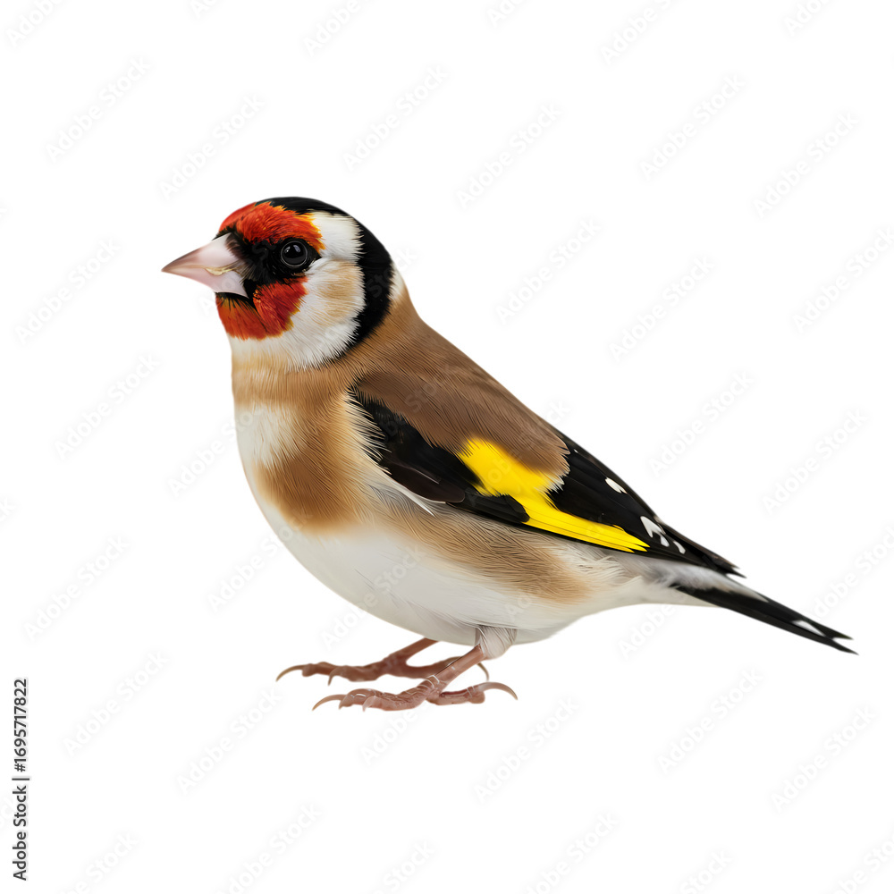 Obraz premium European Goldfinch Detailed Profile of a Vibrant Songbird on Black Background isolated on transparent background