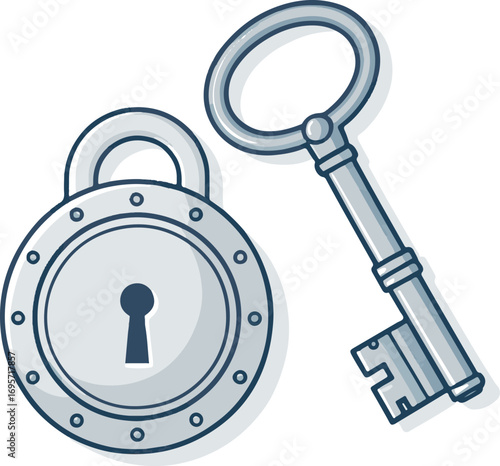 Classic Padlock and Key Illustration – Security, Protection, and Safety Concept