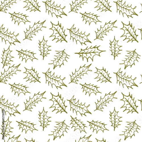 Watercolor Tree golden leaves seamless pattern 