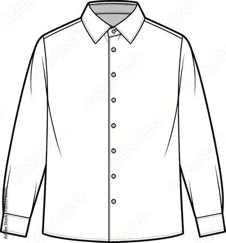 Fashion illustration of a white long sleeve collared shirt with buttons on white background clothing
