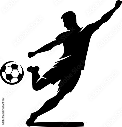 Minimalist black and white vector icon of a soccer player with clean lines. Modern, simple, scalable design for stickers, logos, or digital use.