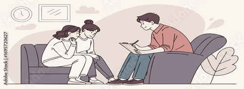 A group of three people engaged in a collaborative discussion, using digital devices in a cozy indoor setting.