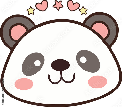 Cute cartoon panda face with pink cheeks and stars