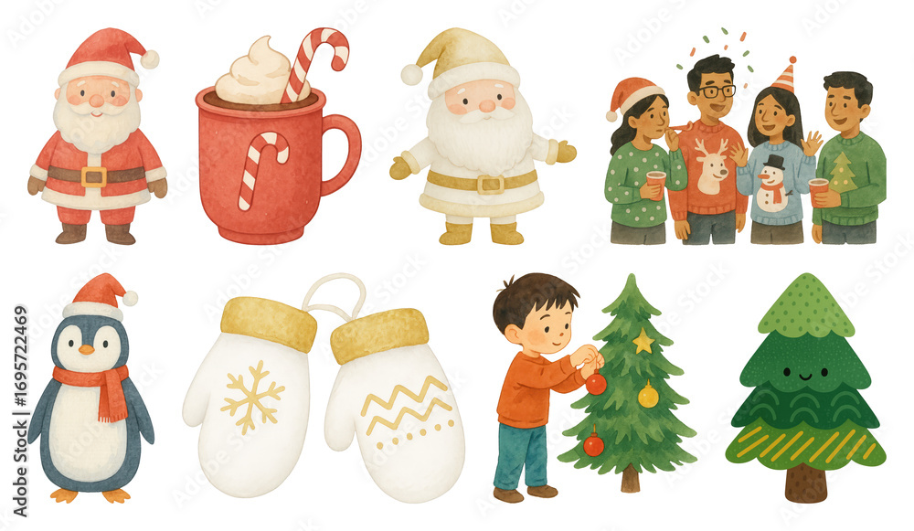Fototapeta premium PNG Festive holiday illustrations collection, element set on transparent background