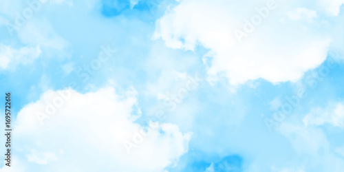 Blue sky with soft white clouds, natural background with fluffy cloudscape and clear atmosphere for peaceful design.