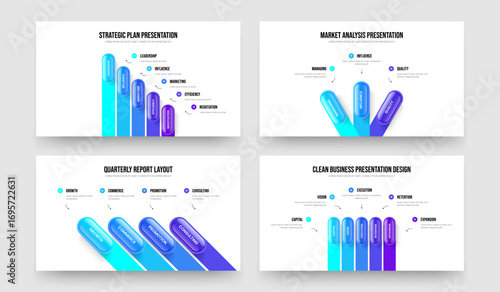 Service Growth Five Three Four Step Diagram Presentation Layout Vector Illustration Bundle. Project Overview 5 3 4 Element Infographic Slide Template Set.