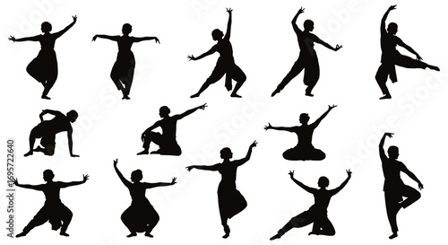 graceful silhouettes of dancers in various dynamic poses