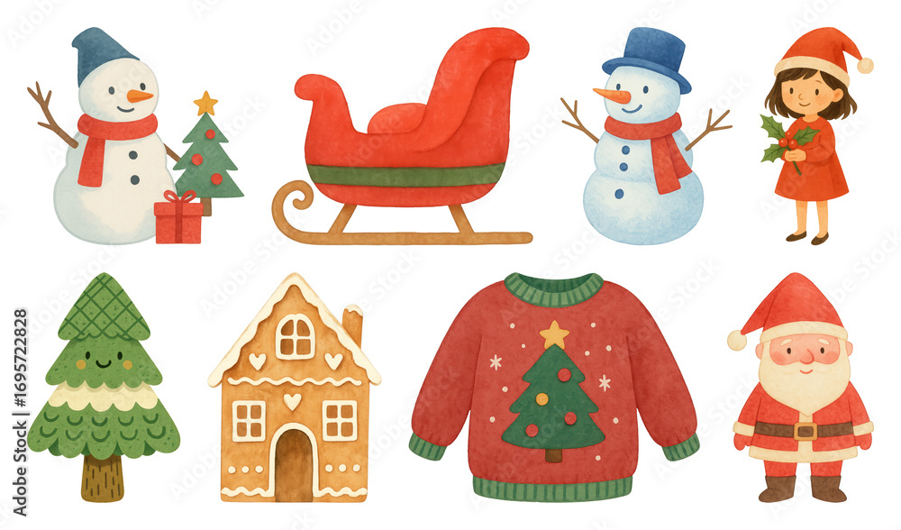 Fototapeta premium PNG Charming festive holiday illustrations, element set on transparent background