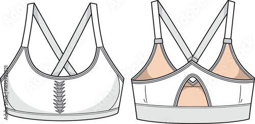 White Sports Bra Front and Back View Fashion Illustration athletic wear activewear