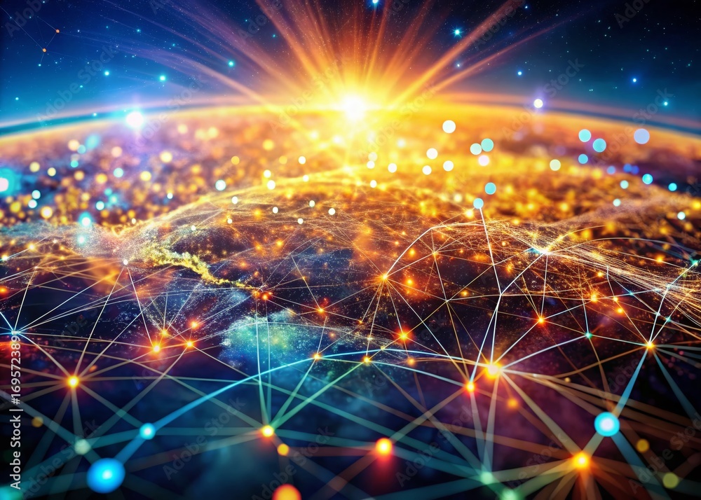 Naklejka premium Panoramic Abstract: Data Sea, Neural Network Training Visualization