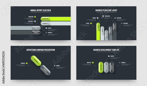 Modern Overview 4 5 2 3 Step Infographic Presentation Template Bundle. Professional Report Four Five Two Three Element Diagram Frame Design Vector Illustration Set.