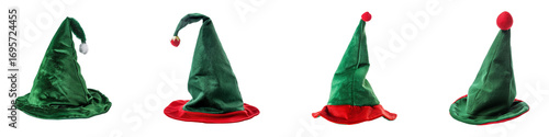 Festive green elf hats with red embellishments