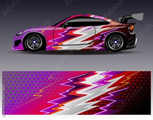 Car wrap design vector. Graphic abstract stripe racing background designs for vehicle, rally, race, adventure and car racing livery
