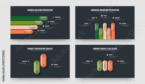 Enterprise Introduction 4 5 2 3 Element Infographic Slide Design Collection. Corporate Innovation Four Five Two Three Step Diagram Slideshow Template Vector Illustration Bundle.