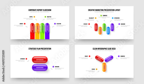 Sales Innovation 4 5 2 3 Element Diagram Frame Layout Bundle. Company Plan Four Five Two Three Step Infographic Presentation Template Vector Illustration Collection.