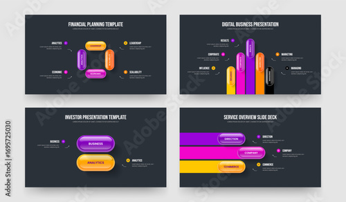 Sales Profile 4 5 2 3 Step Infographic Frame Layout Collection. Service Report Four Five Two Three Element Diagram Slide Design Vector Illustration Bundle.