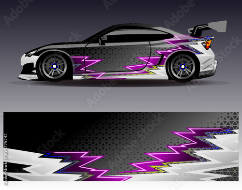 Car wrap design vector. Graphic abstract stripe racing background designs for vehicle, rally, race, adventure and car racing livery