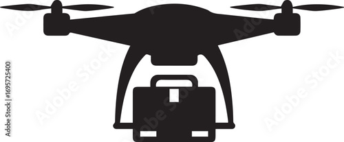Drone delivering a briefcase for urgent business solutions, signaling speedy service and innovative delivery methods for modern logistics and global commerce