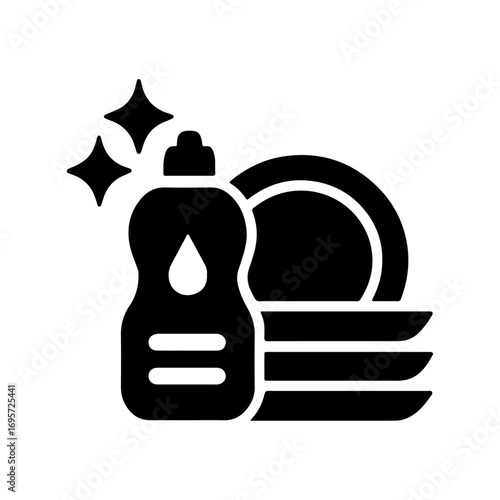 Dishwashing Icon  Soap Bottle and Clean Plates Vector