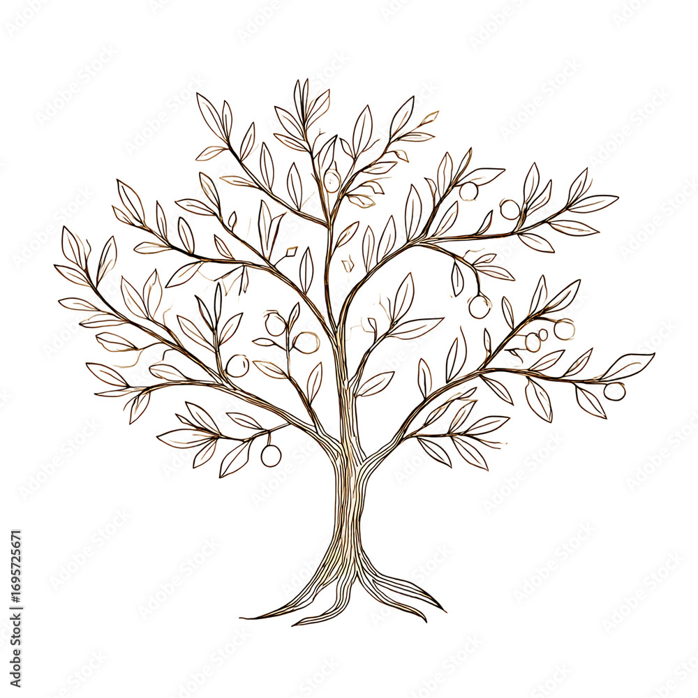 Obraz premium Elegant decorative olive tree design on black background.
