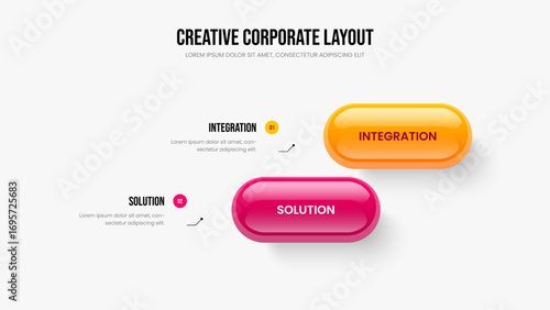 Digital Performance 2 Element Infographic Slide Layout. Product Launch Two Option Diagram Presentation Design. Modern Campaign Slideshow Template Vector Illustration.