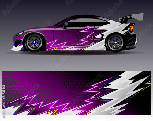 Car wrap design vector. Graphic abstract stripe racing background designs for vehicle, rally, race, adventure and car racing livery