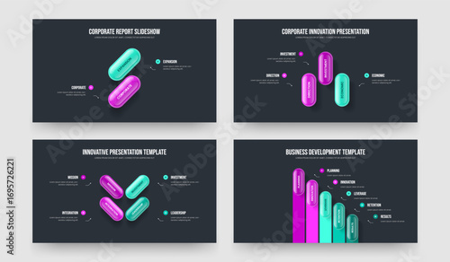 Company Insight Two Three Four Five Option Infographic Presentation Design Vector Illustration Bundle. Market Introduction 2 3 4 5 Element Diagram Slide Layout Collection.