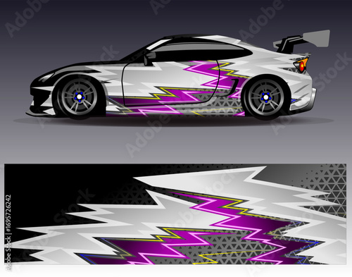 Car wrap design vector. Graphic abstract stripe racing background designs for vehicle, rally, race, adventure and car racing livery