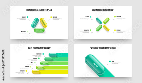 Corporate Growth Three Four Five One Option Diagram Presentation Layout Vector Illustration Set. Project Proposal 3 4 5 1 Element Infographic Slide Design Bundle.