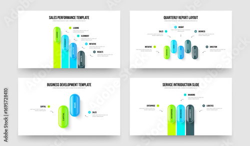 Professional Briefing 4 5 2 3 Option Diagram Slide Layout Bundle. Enterprise Plan Four Five Two Three Step Infographic Presentation Template Vector Illustration Collection.