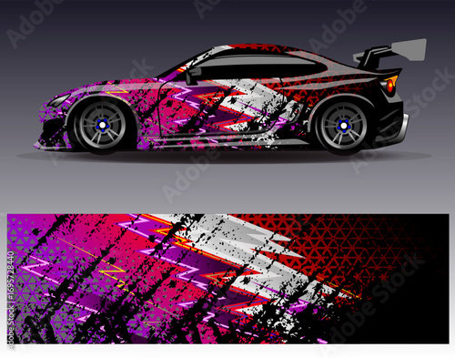 Car wrap design vector. Graphic abstract stripe racing background designs for vehicle, rally, race, adventure and car racing livery