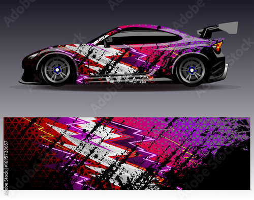 Car wrap design vector. Graphic abstract stripe racing background designs for vehicle, rally, race, adventure and car racing livery
