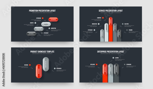 Modern Introduction 4 5 2 3 Element Diagram Slide Template Bundle. Sales Report Four Five Two Three Option Infographic Presentation Design Vector Illustration Collection.