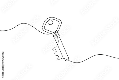 Continuous line art of a key with label icon for security and access concept
