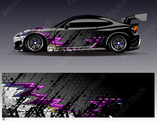 Car wrap design vector. Graphic abstract stripe racing background designs for vehicle, rally, race, adventure and car racing livery