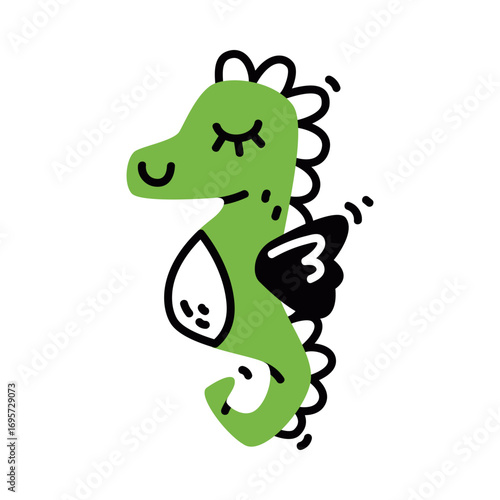 Cute Green Seahorse Underwater Animal with Smiling Face Vector Illustration
