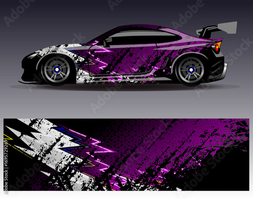 Car wrap design vector. Graphic abstract stripe racing background designs for vehicle, rally, race, adventure and car racing livery