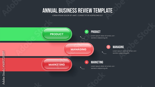 Market Portfolio Three Step Infographic Slideshow Layout. Advertising Briefing Presentation Template Vector Illustration. Service Proposal 3 Option Diagram Frame Design.