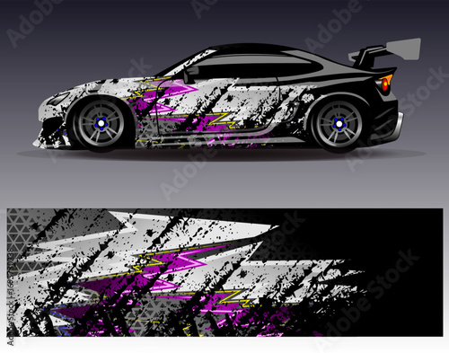 Car wrap design vector. Graphic abstract stripe racing background designs for vehicle, rally, race, adventure and car racing livery
