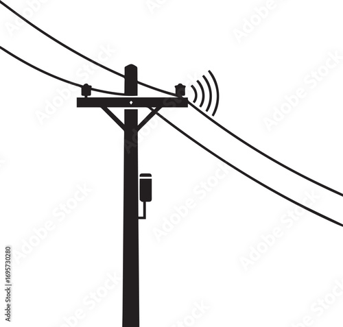 Smart city technology: Wireless signal radiating from electric power pole, symbolizing connectivity, communication, and infrastructure upgrade
