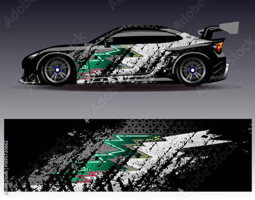 Car wrap design vector. Graphic abstract stripe racing background designs for vehicle, rally, race, adventure and car racing livery