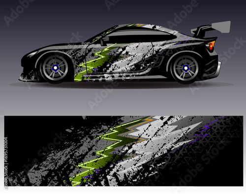 Car wrap design vector. Graphic abstract stripe racing background designs for vehicle, rally, race, adventure and car racing livery