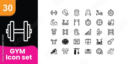 Comprehensive gym and fitness icon set for workout and health applications